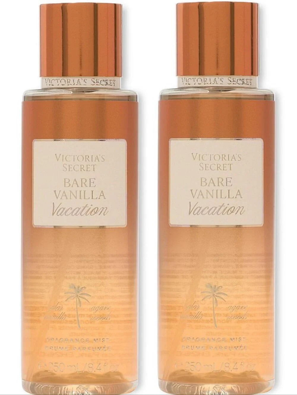 Victoria's Secret Bare Vanilla Vacation Fragrance Body Mist Set of 2 NEW